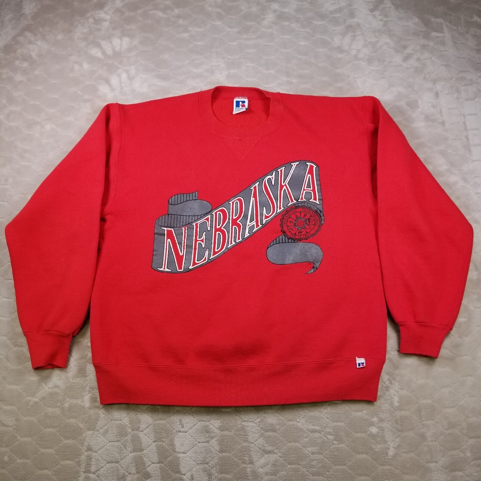 Vtg University Of Nebraska Cornhuskers Crewneck Sweatshirt Sz L Russell Usa Made